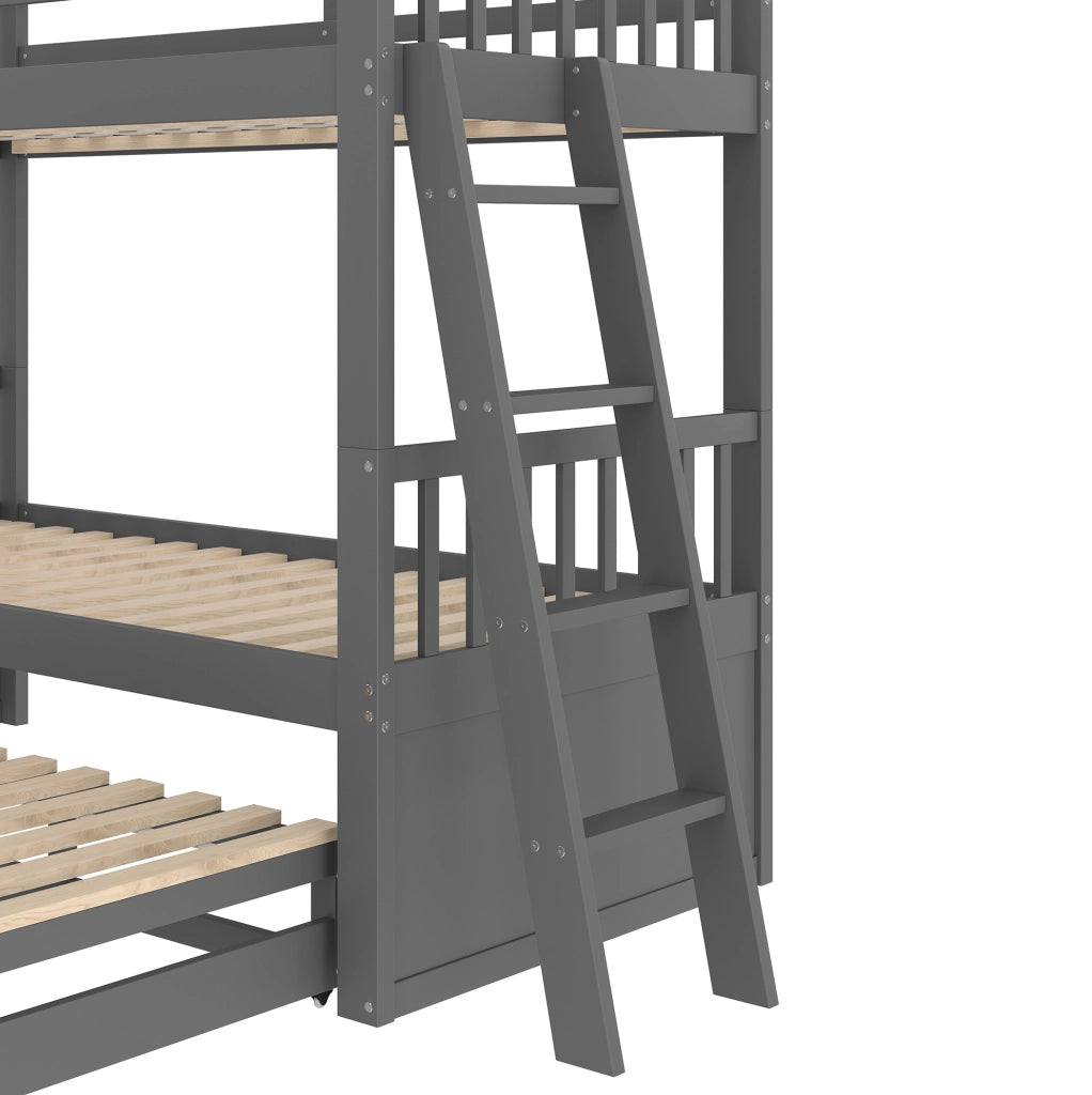 Letto a castello 90x200 cm con letto estraibile e 3 cassetti; pino e MDF; grigio