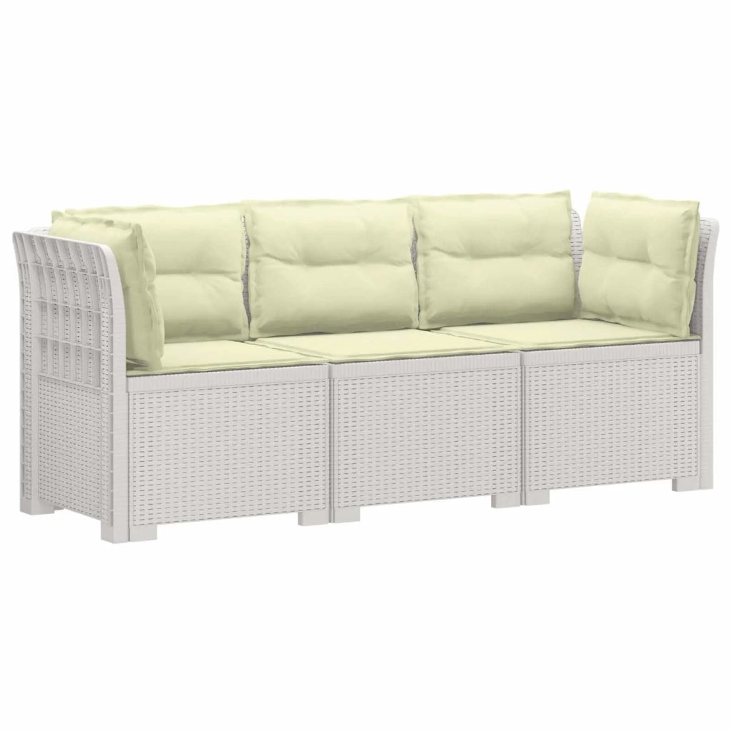 Divano da esterno-Divano da Giardino 3 posti con cuscini in look rattan PP Bianco 695771