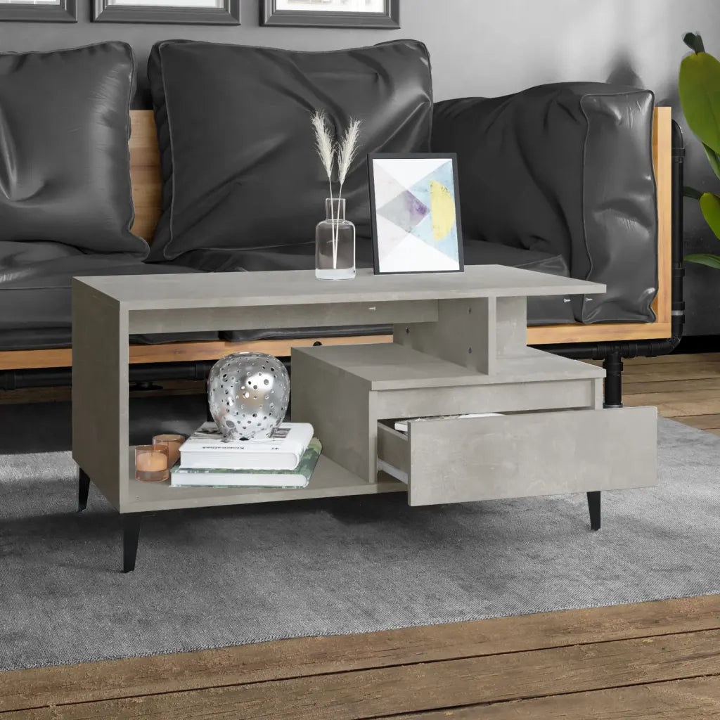 Tavolino Salotto Grigio Cemento 90x49x45 cm Legno Multistrato 819624