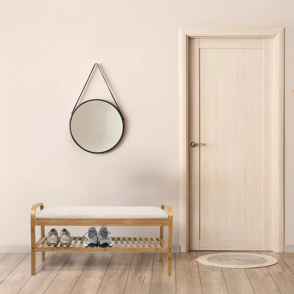 Trade Shop - Panca Con Scarpiera In Bamboo 2in1 Multifunzionale H45x90x34cm Ingresso Camera Corridoio -