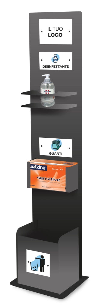 Colonnina piantana Dispenser 3 in 1, porta dispenser gel igienizzante, porta guanti, pattumiera ODM