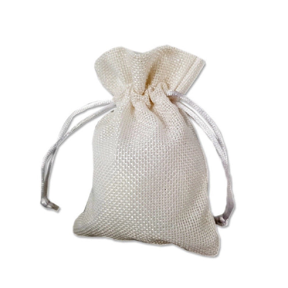 Trade Shop - 12 X Sacchetti Stoffa Porta Confetti Matrimonio Nascita Battesimo Bomboniera - Bianco