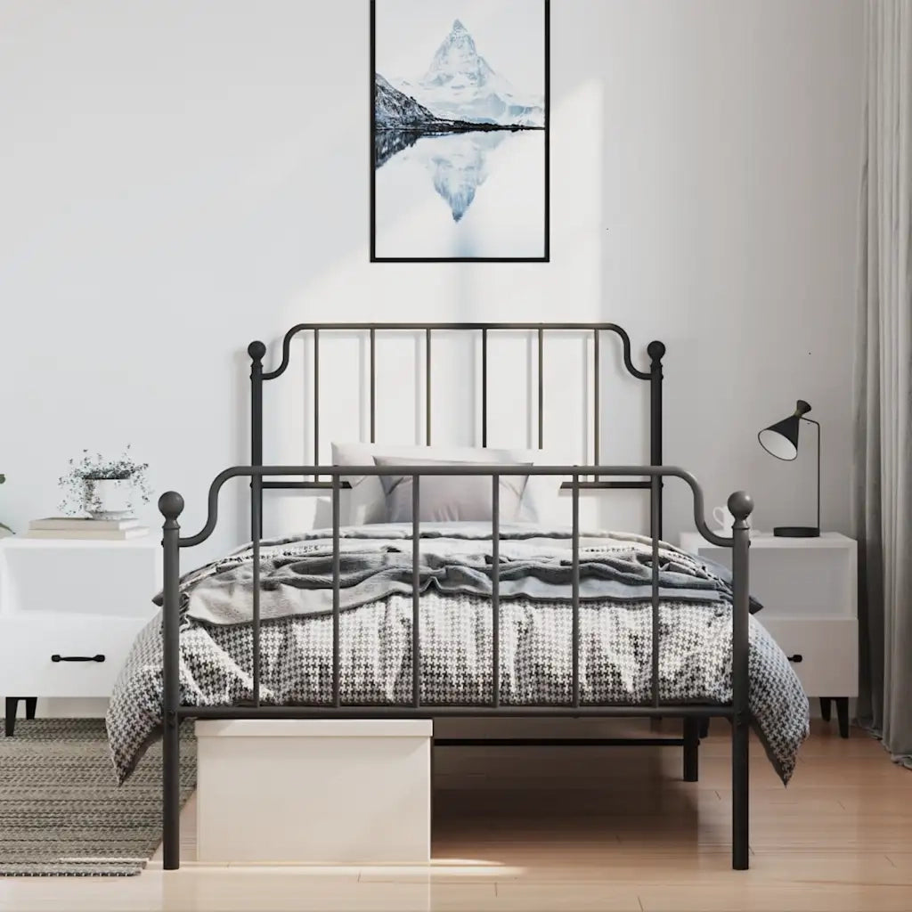 Giroletto con Testiera e Pediera Metallo Nero 100x200 cmcod mxl 132512