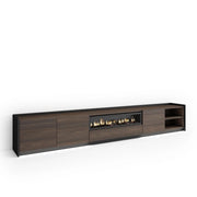 Mobile TV Soggiorno, 310x50x37 cm, Per TV fino a 80", Camino elettrico, LED, Rovere scuro e Nero