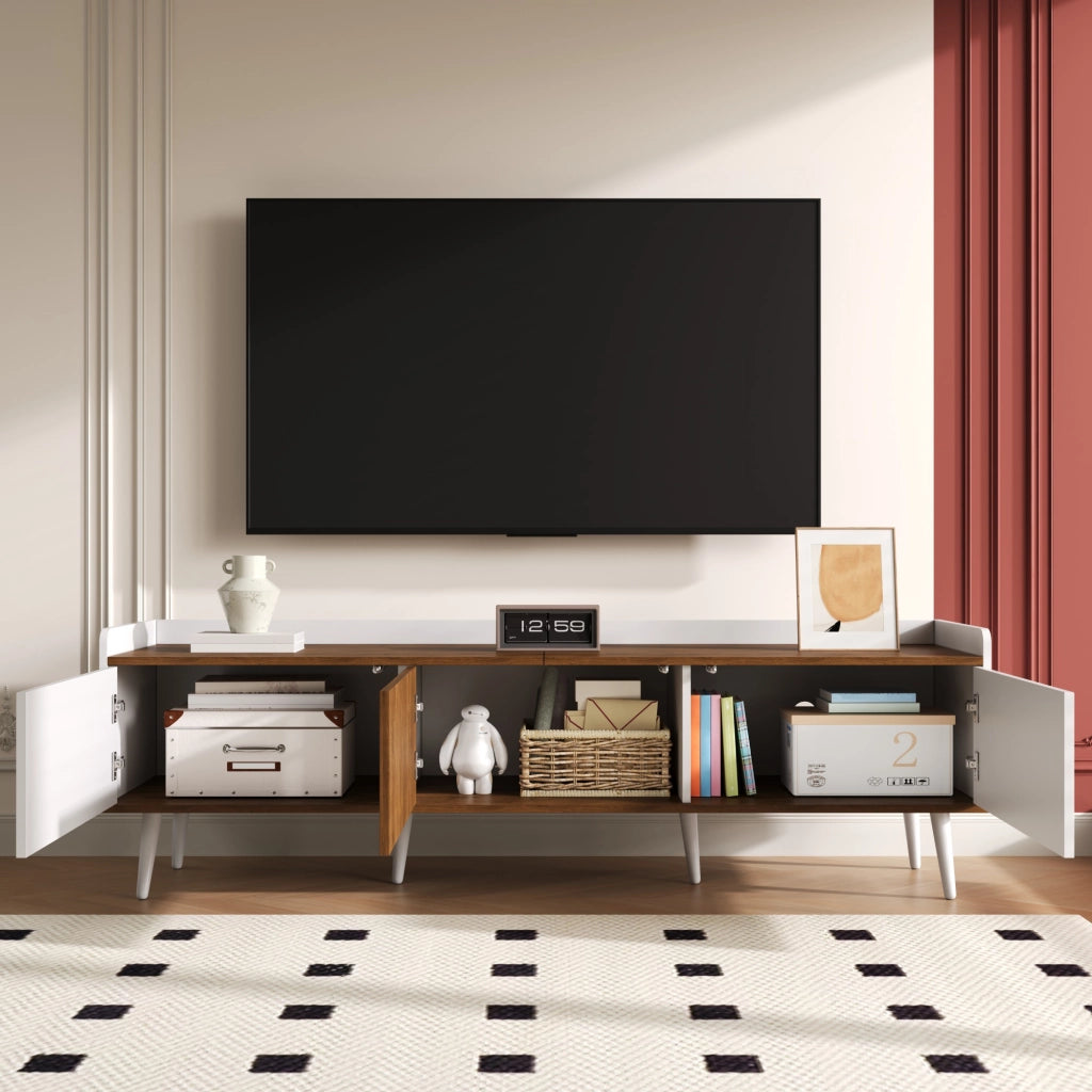Mobile TV con 3 Ante Rigate; Bordo Rialzato e Antiribaltamento; Stile Moderno; 160??39??49;5 cm; in MDF; Bianco e Naturale