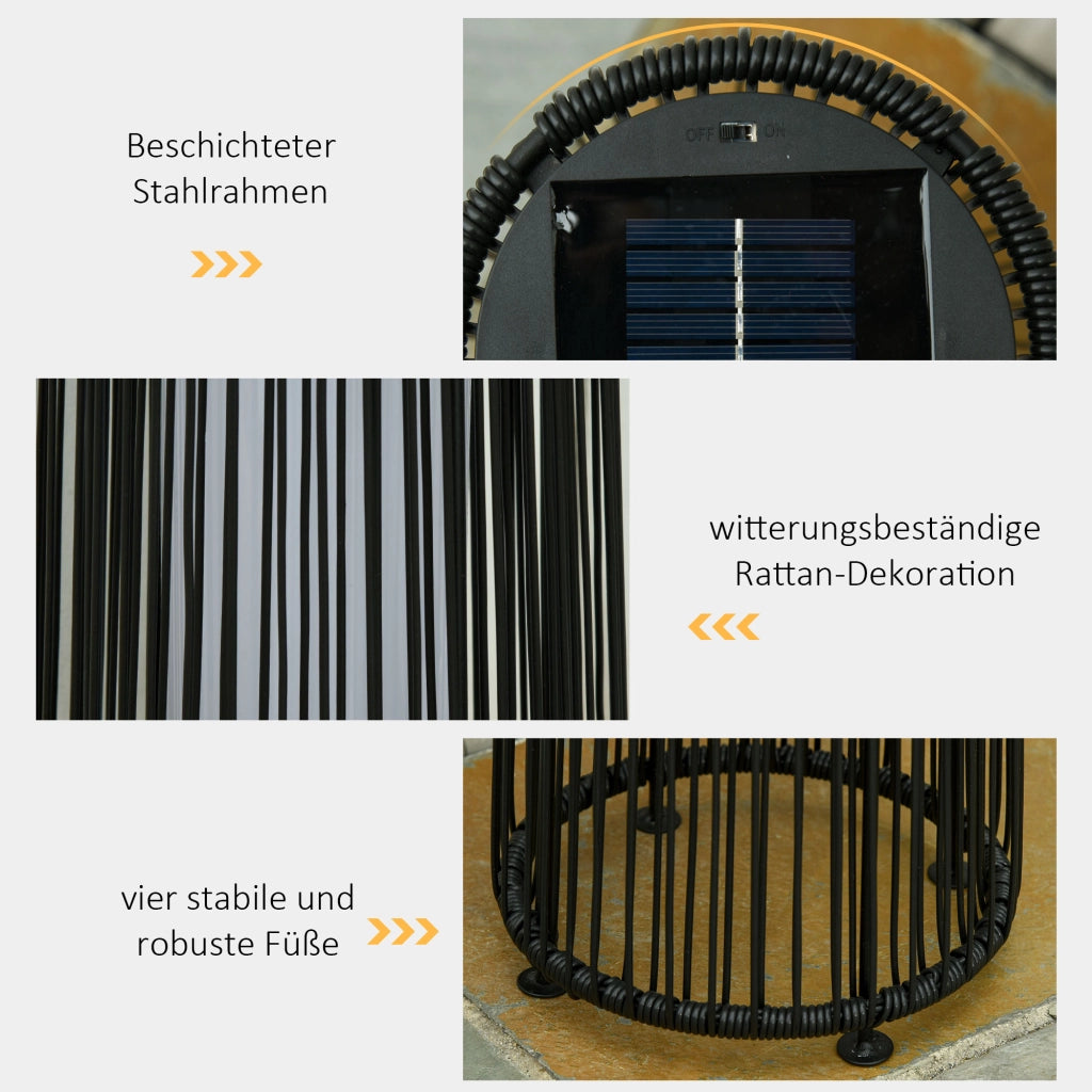 Lampada da Giardino Solare ¨C Minimal ¨C Rattan, Nero, 21.5x21.5x61 cm