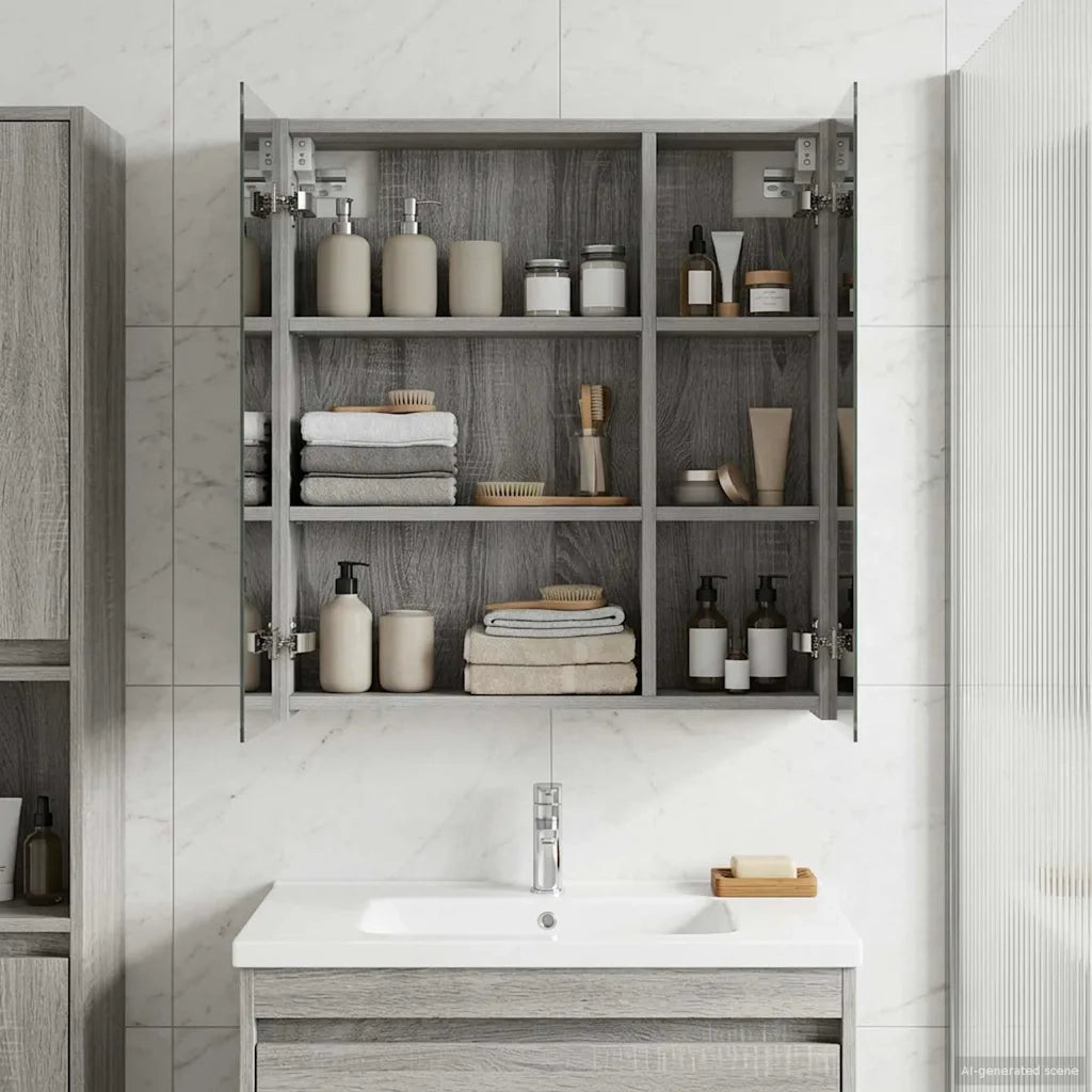 Mobiletto per specchio da bagno Grigio Sonoma 60 x 14,5 x 70 cm 889060