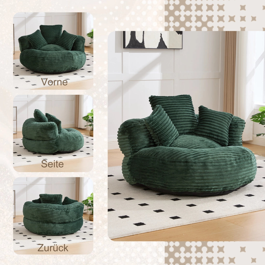 OKWISH Poltrona Pouf con Schienale Alto, Braccioli Avvolgenti e Seduta Ampia, Velluto a Coste, Verde Smeraldo