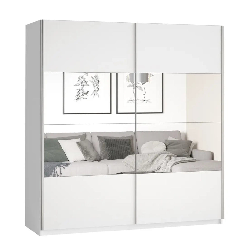 Armadio design 200cm. 2 porte con specchi modulari. Colore bianco opaco. Collezione EOS