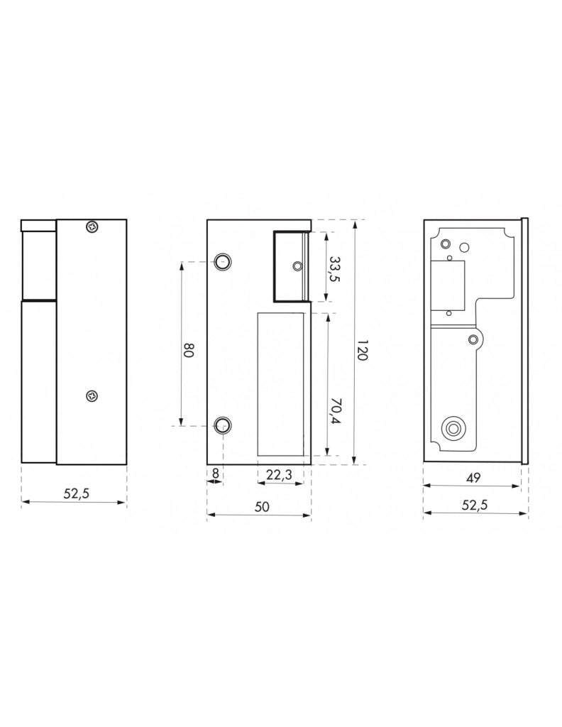 Incontro elettrico 12–24 V AC/DC per serratura verticale, destro – THIRARD