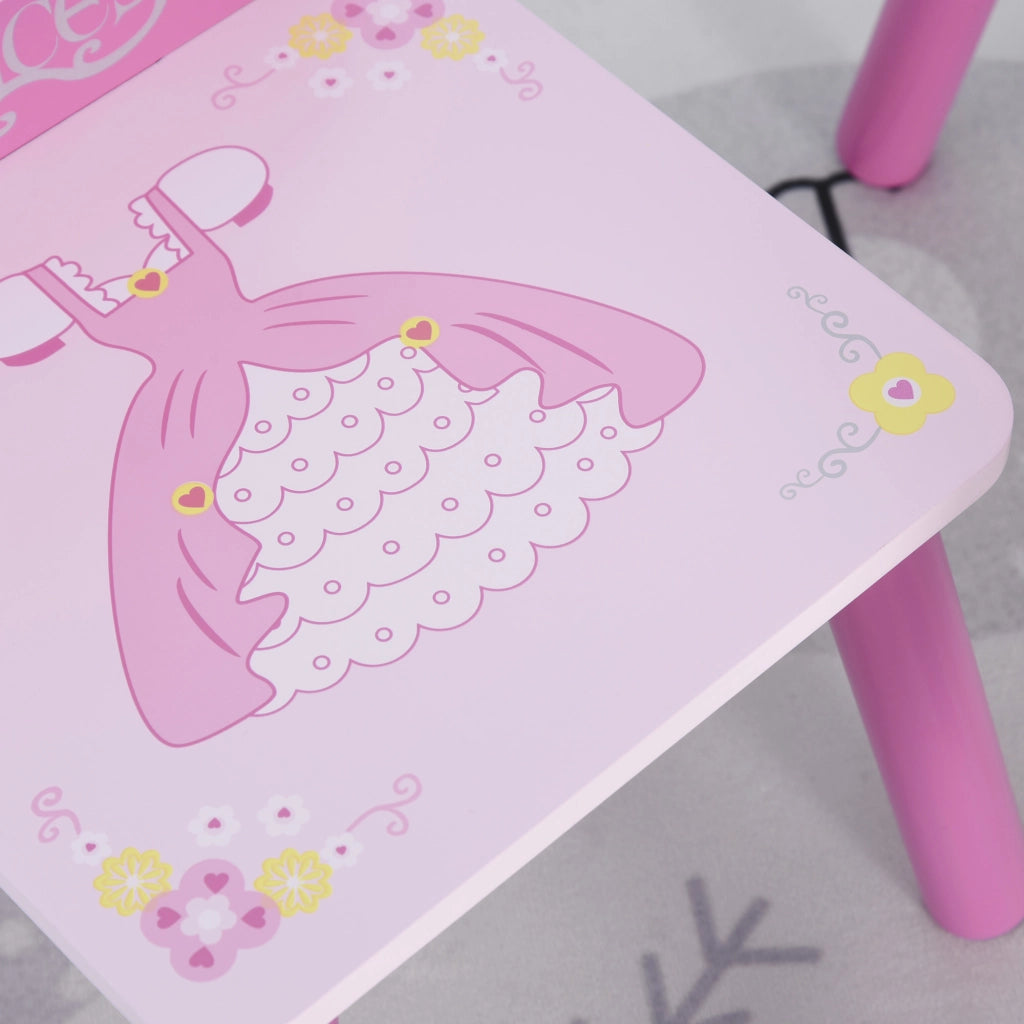 Set Tavolo e 2 Sedie Bambini ¨C zephmum ¨C Legno Rosa con Schienale a Corona