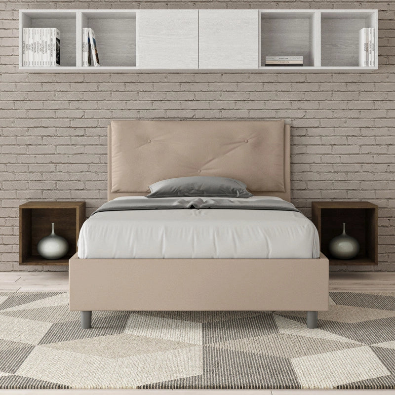 Letto imbottito Piazza e mezzo 120x190 cm Large - Similpelle,Tortora,Contenitore