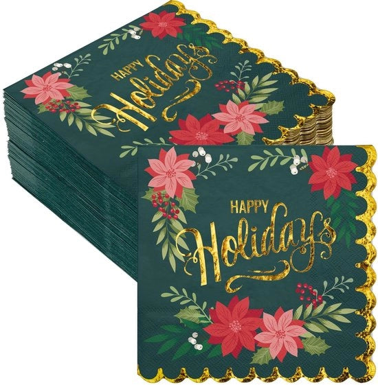 Servette per Natale - Disposizione - 50 pezzi - 3 strati - Fiori - Ideale per Feste - 12,7 x 12,7 cm