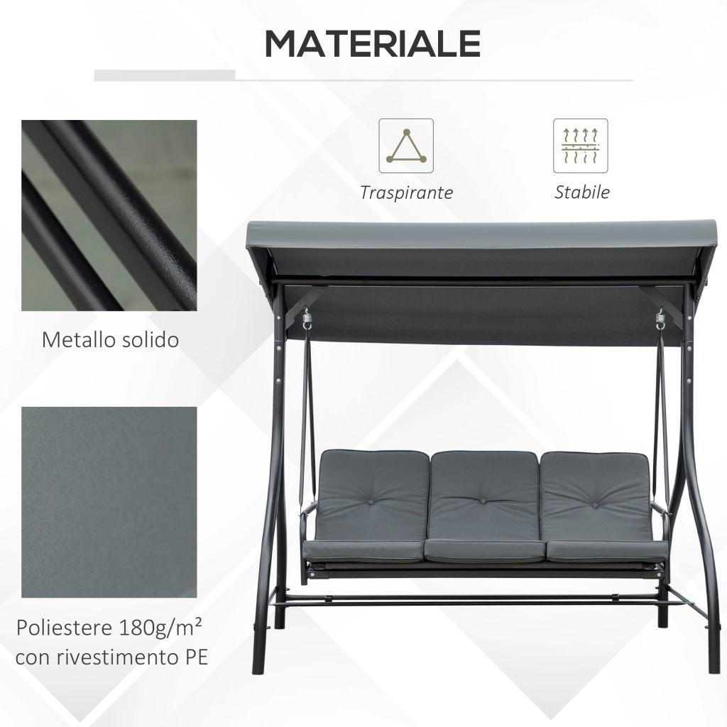 Dondolo da Giardino 3 Posti ¨C Zephmum ¨C Grigio Scuro