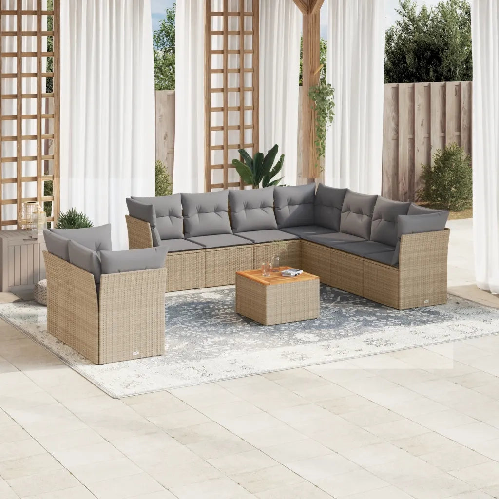 Set Divano da Giardino 10 pz con Cuscini Beige in Polyrattan 3223714
