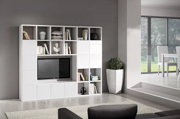 Parete attrezzata moderna frassino bianco  l261 p30 h218