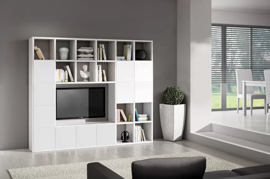 Parete attrezzata moderna frassino bianco  l261 p30 h218 - Mobili 2G