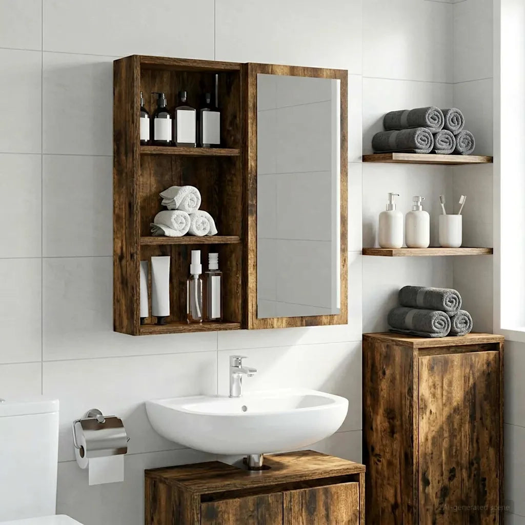 Armadio da bagno a muro Quercia Affumicata 30 x 10 x 60,5 cm