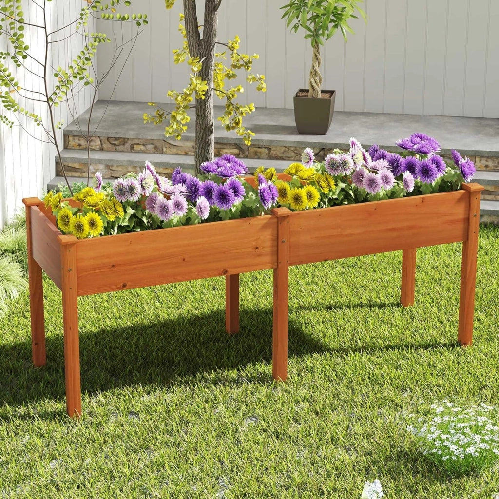 Fioriera da Giardino Rialzata, Letto da Giardino Elevato in Legno con Pannello Divisore, Fori di Drenaggio, Aiuola Rialzata per Piante, Fiori, Erbe e Verdure (Marrone)