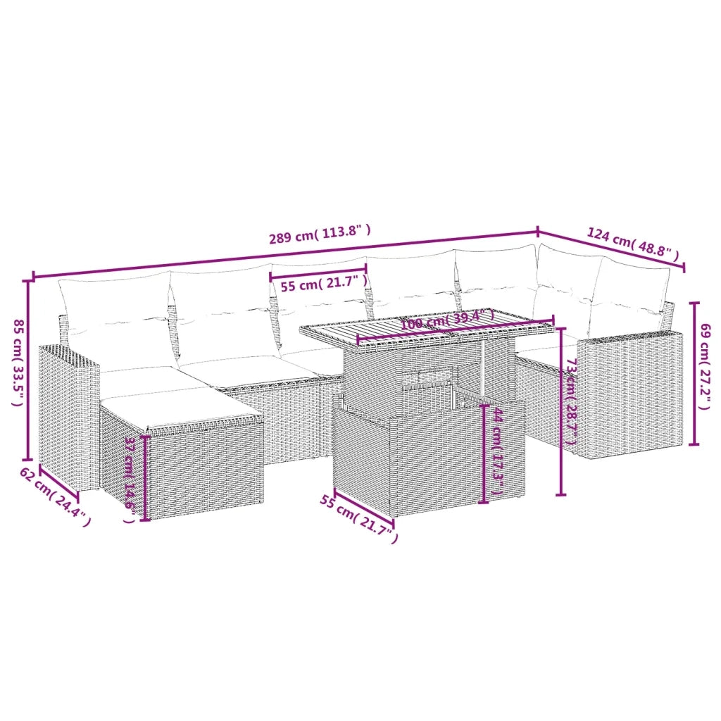 Set Divano da Giardino 8 pz con Cuscini Beige in Polyrattan
