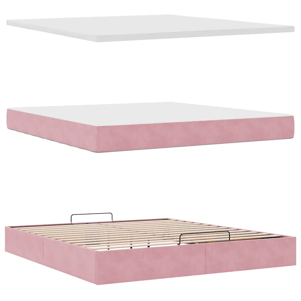 vidaXL Struttura Letto Pouf con Materasso Rosa 160x200 cm in Velluto