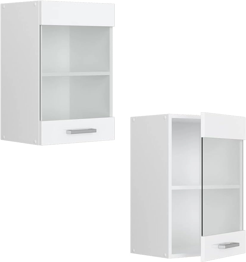 Mobile da cucina in vetro R-Line, Bianco lucido, 40 cm, per la libera combinazione all'interno di sistemi cucina modulari