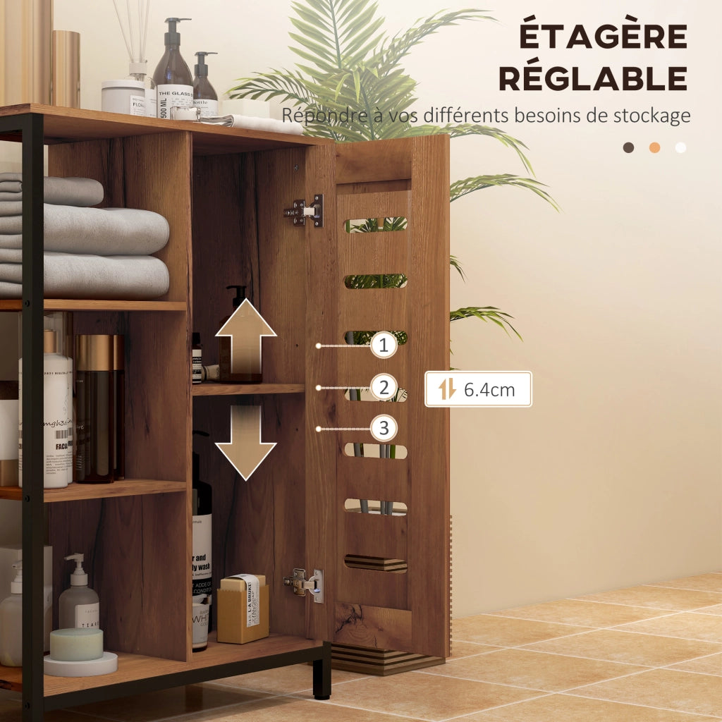 Mobile da bagno industriale con struttura in acciaio e 3 ripiani aperti ¨C zephmum ¨C 60x30x85 cm marrone rustico