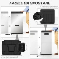 Bidone Immondizia a 3 Sezioni da 56L con Supporto per Deodorante, in Acciaio e PP, 45.7x35.8x76 cm, Argento