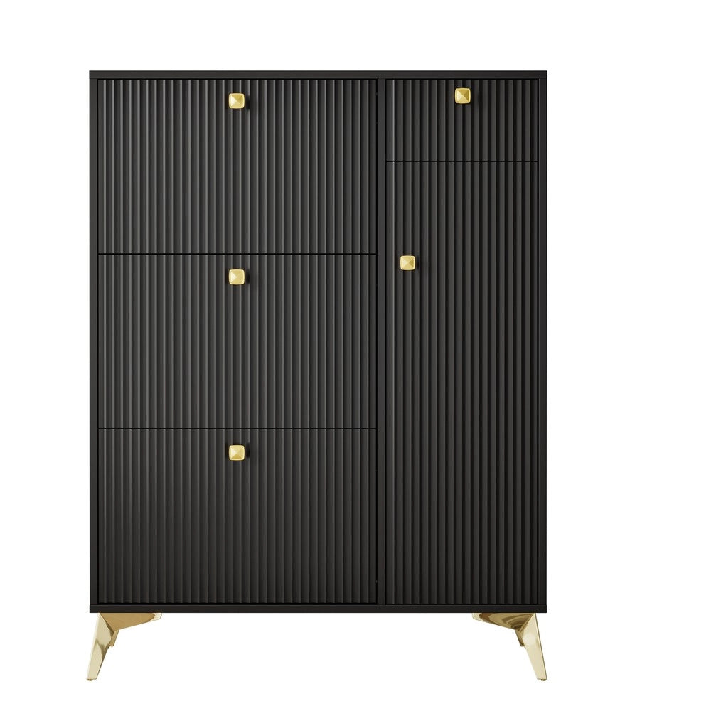 Scarpiera con 3 Ante, 1 Cassetto e 1 Porta ¨C MINIMAL ¨C Nero, 90x121x25 cm