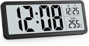Wandklok digitale, temperatura, calendario, 12/24 ore, orologio da parete, digitale orologio da parete, orologio da parete con cifre grandi, alimentato da batterie, per cucina, soggiorno, camera da letto, ufficio, scuola, garage (nero)