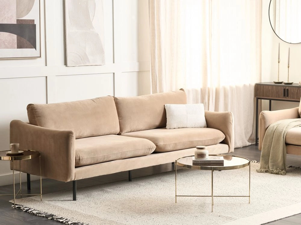 Divano moderno in velluto beige a 3 posti con Gambe nere Stile Retrò Moderno