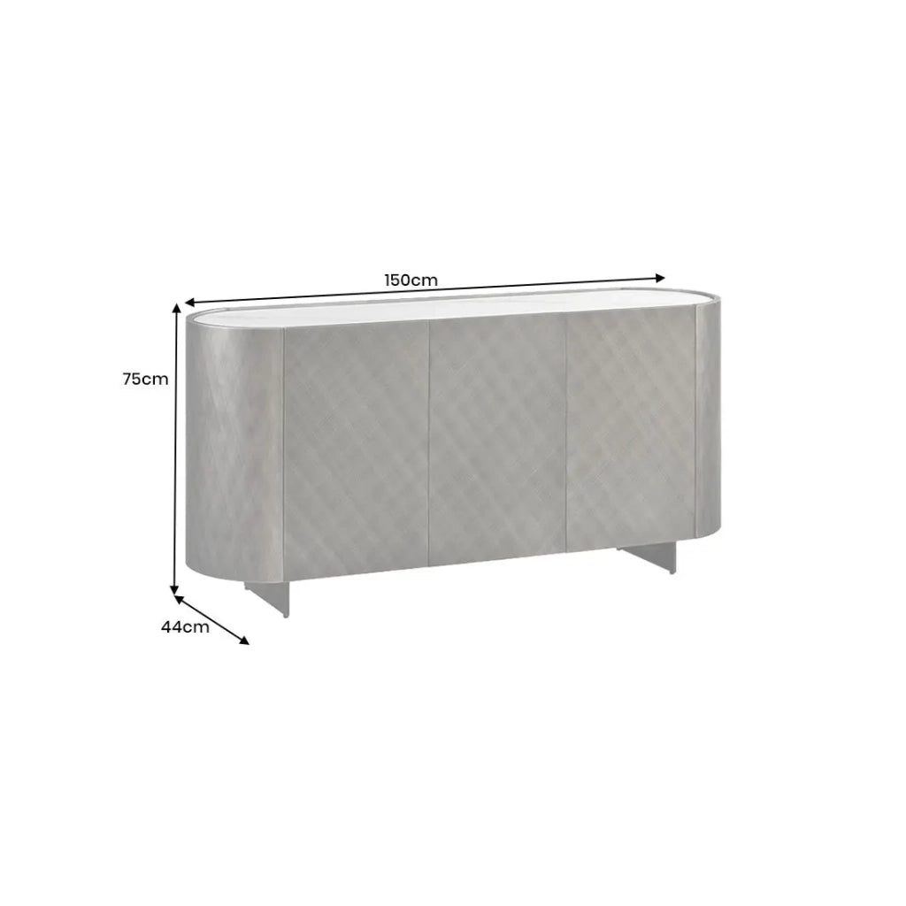 Buffet 150 cm 3 porte 1 cassetto grigio e marmo bianco – Collezione MILANO