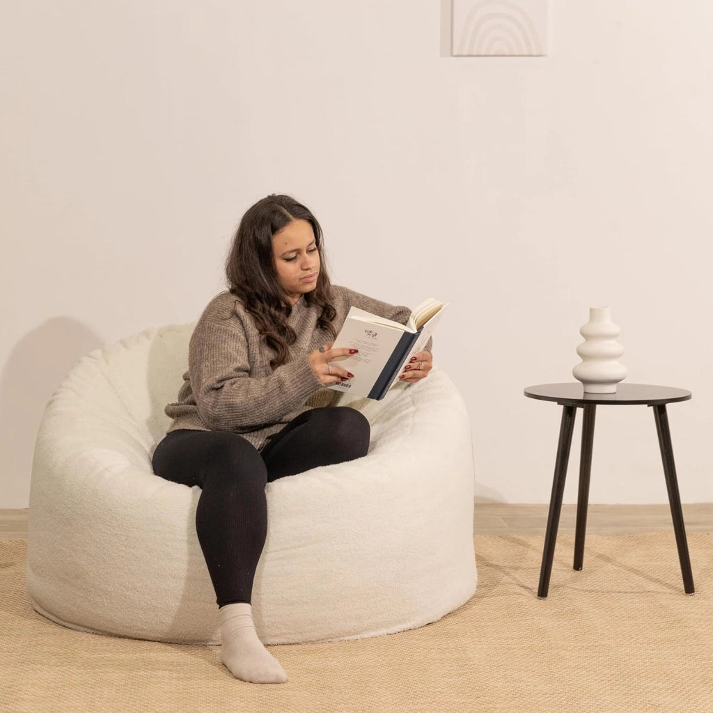 Pouf Poltrona a Sacco - Imbottitura in Schiuma Confortevole - Tessuto Sherpa Morbido - Ottimo Supporto per la Schiena - Pouf Divano Gigante (100 cm, Bianco)