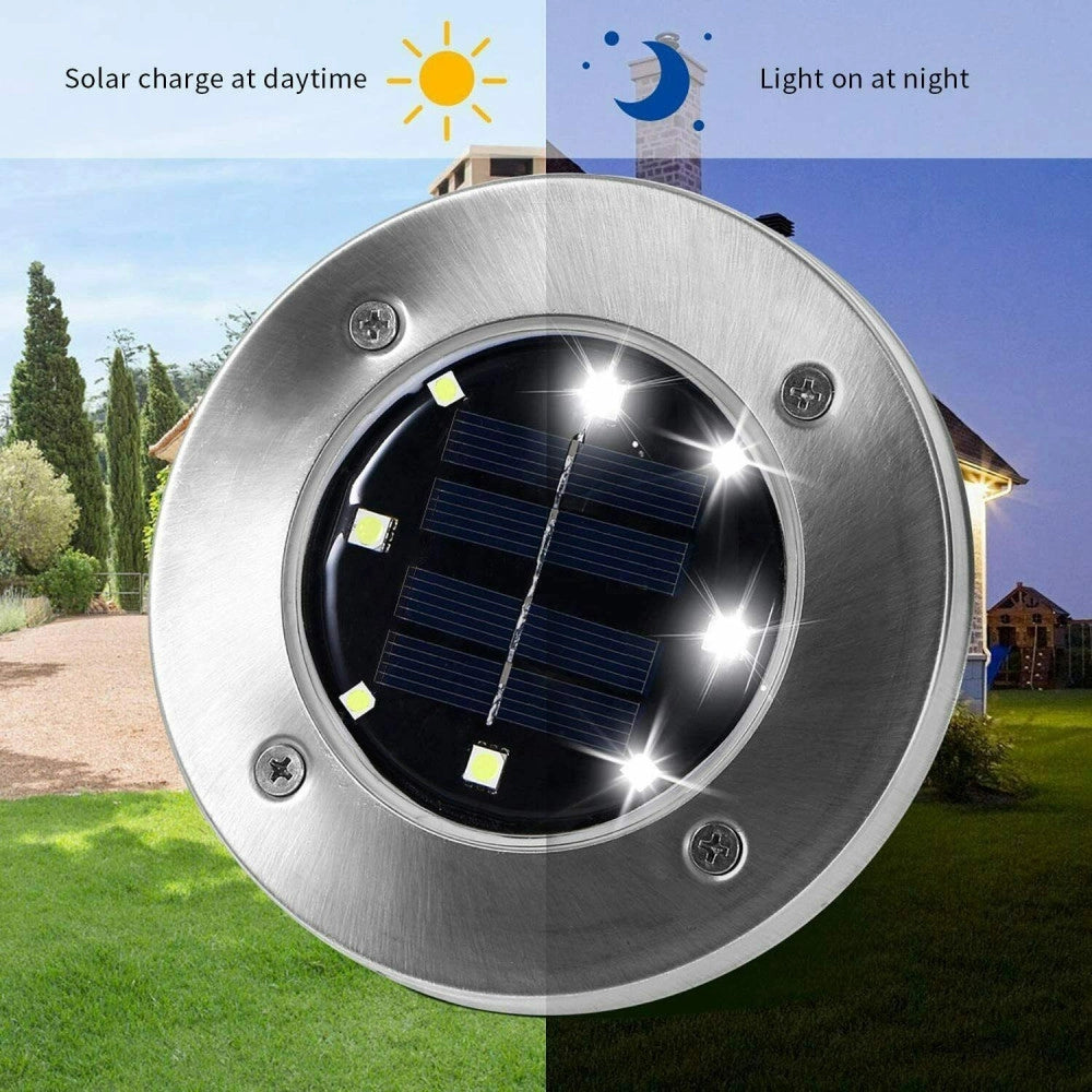 Trade Shop - 4 Faro Lampada Led Solare Da Esterno Giardino Faretto 8 Led Picchetto Segnapassi -