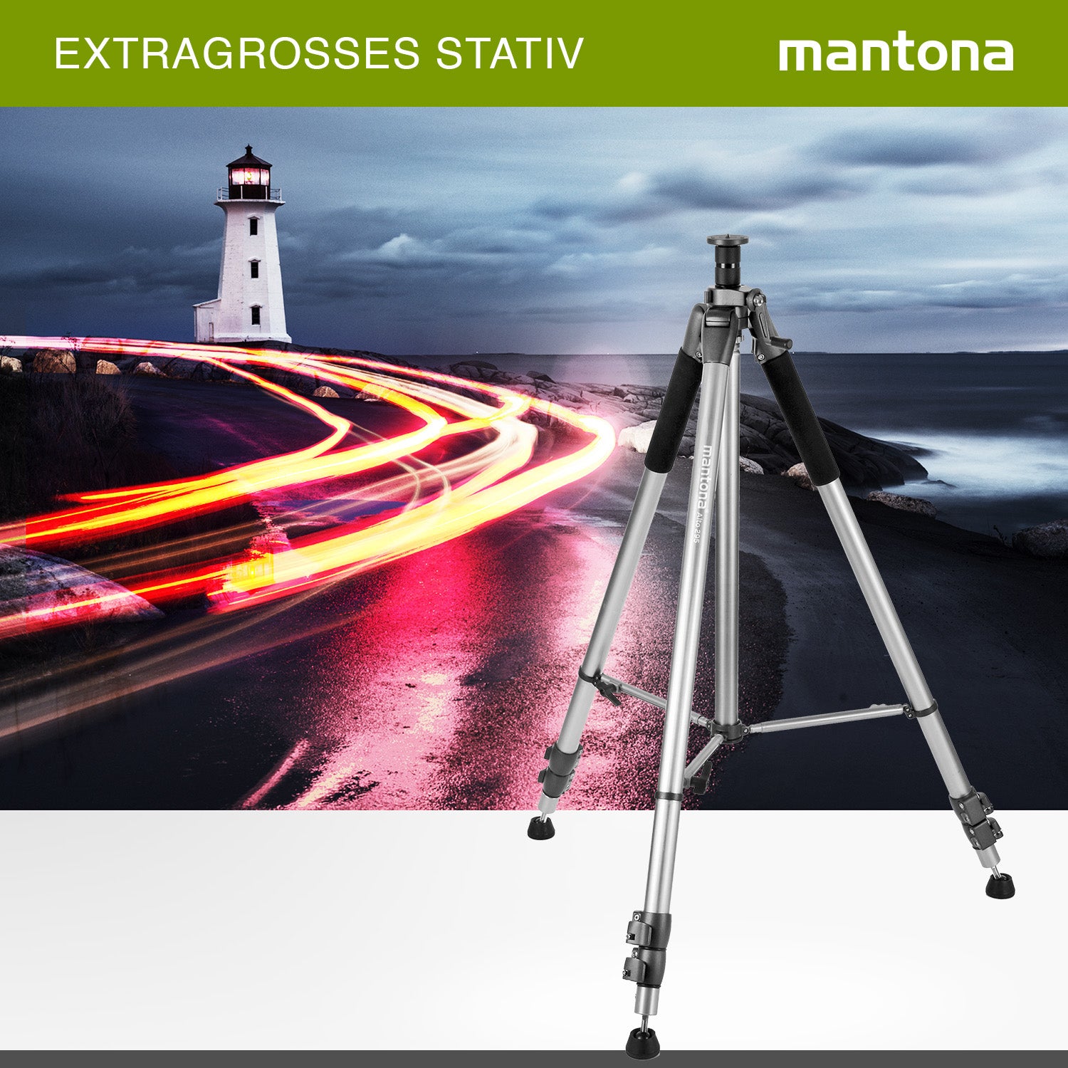 Mantona Alto Cavalletto fotografico, altezza regolabile fino a 295 cm, alluminio, max 6 kg, Treppiedi Stativo fotografia