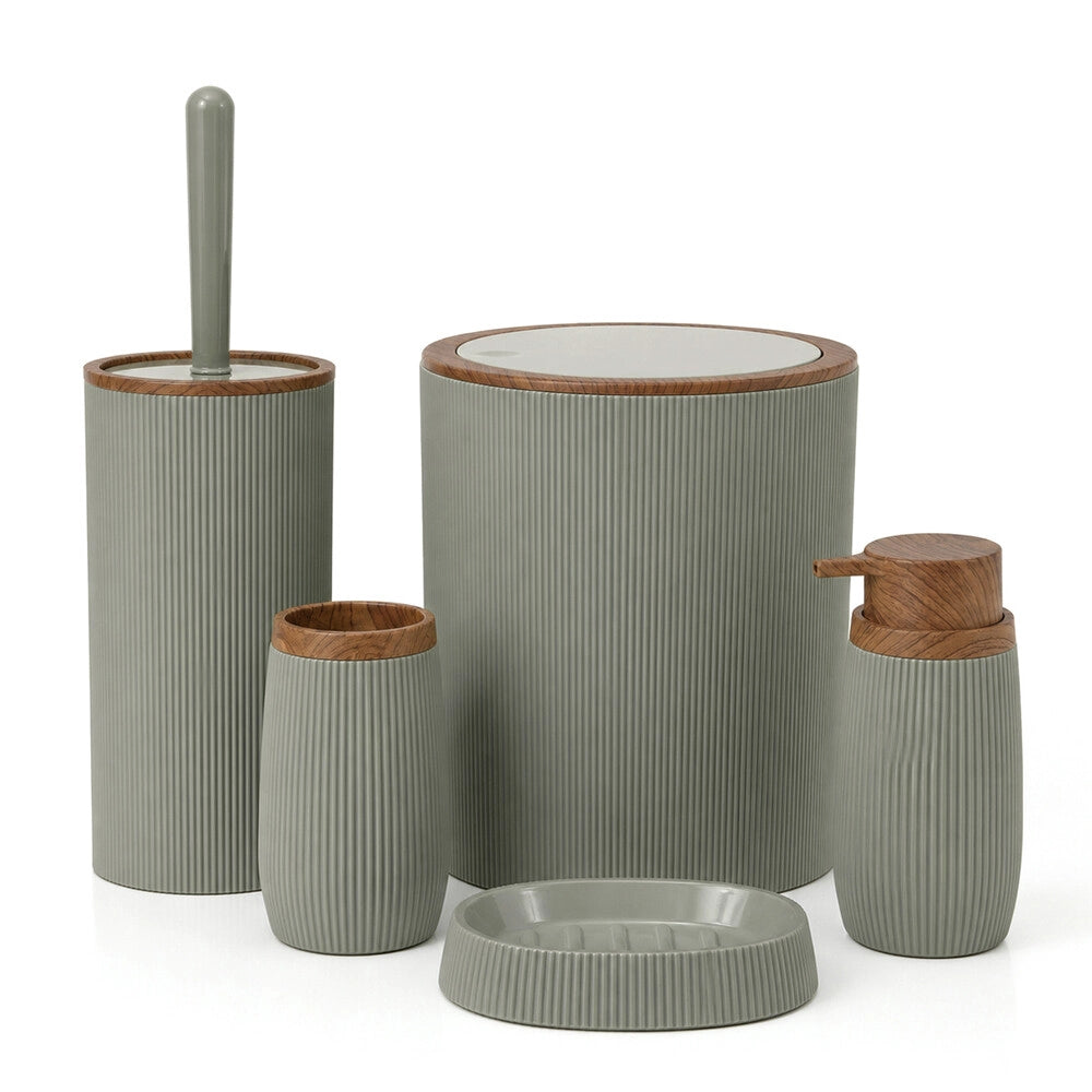 Set accessori bagno verde salvia cannettato con finitura effetto legno 5 pezzi Blob