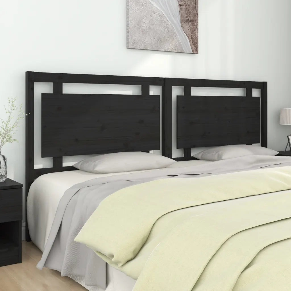Testiera per Letto-Testata-Testiera Decorativa Nera 205,5x4x100cm in Legno Massello di Pino 957819