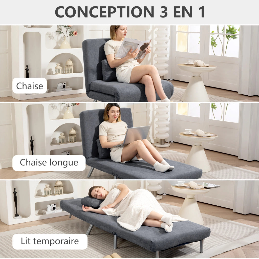 Poltrona letto 1 posto con schienale regolabile e cuscino ¨C Zephmum ¨C Grigio scuro