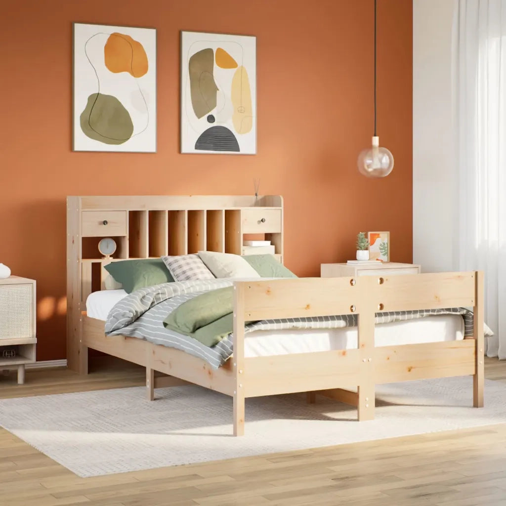 Letto Libreria senza Materasso 135x190 cm in Legno di Pino