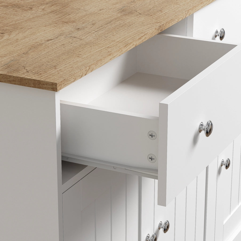 Sideboard 120x36x80.5 cm con 3 ante e 2 cassetti; pannello truciolare bianco e legno