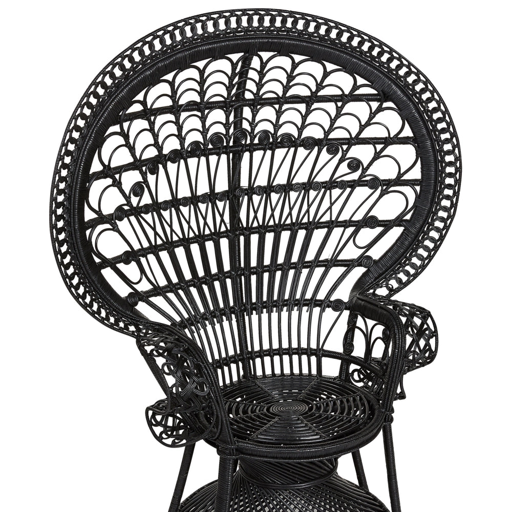 Poltrona rattan nero con cuscino elegante alla moda interni esterni boho coloniale e vintage
