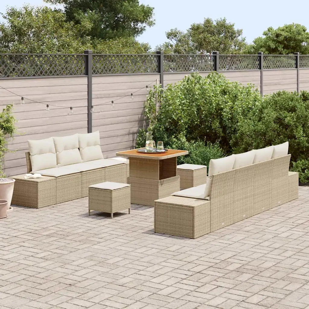 Set Divano da Giardino con cuscino 10 pcs Beige polyrattan