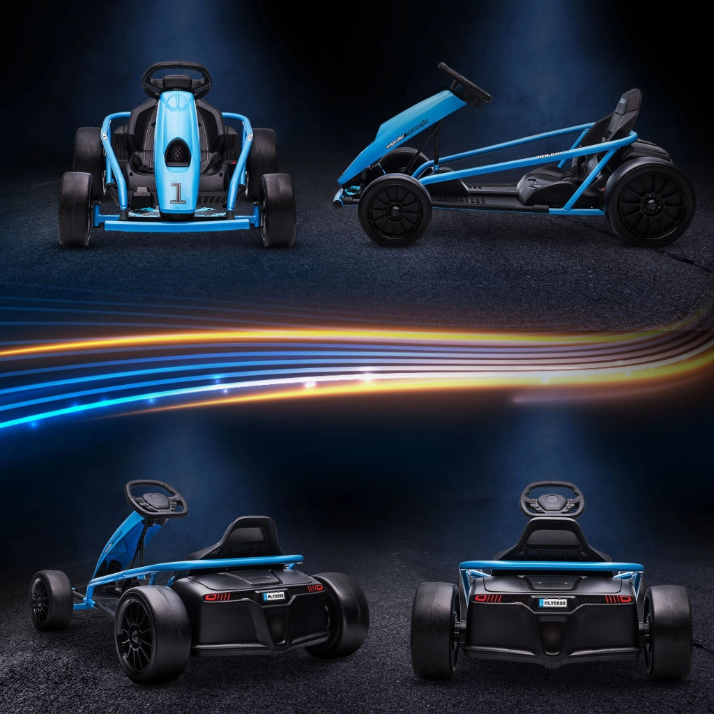 Go Kart Elettrico per Bambini 24V 13km/h Schienale Alto e Cintura di Sicurezza Blu e Nero
