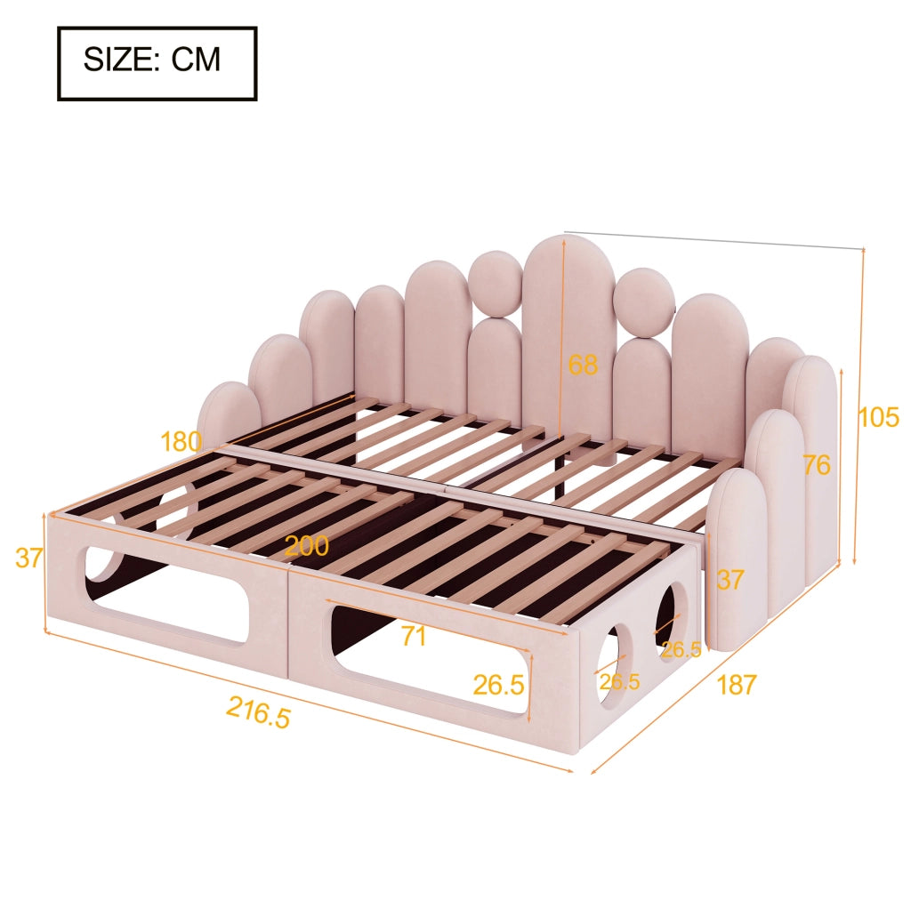 Letto multifunzione imbottito 180x200 cm con spazio per animale domestico, rosa