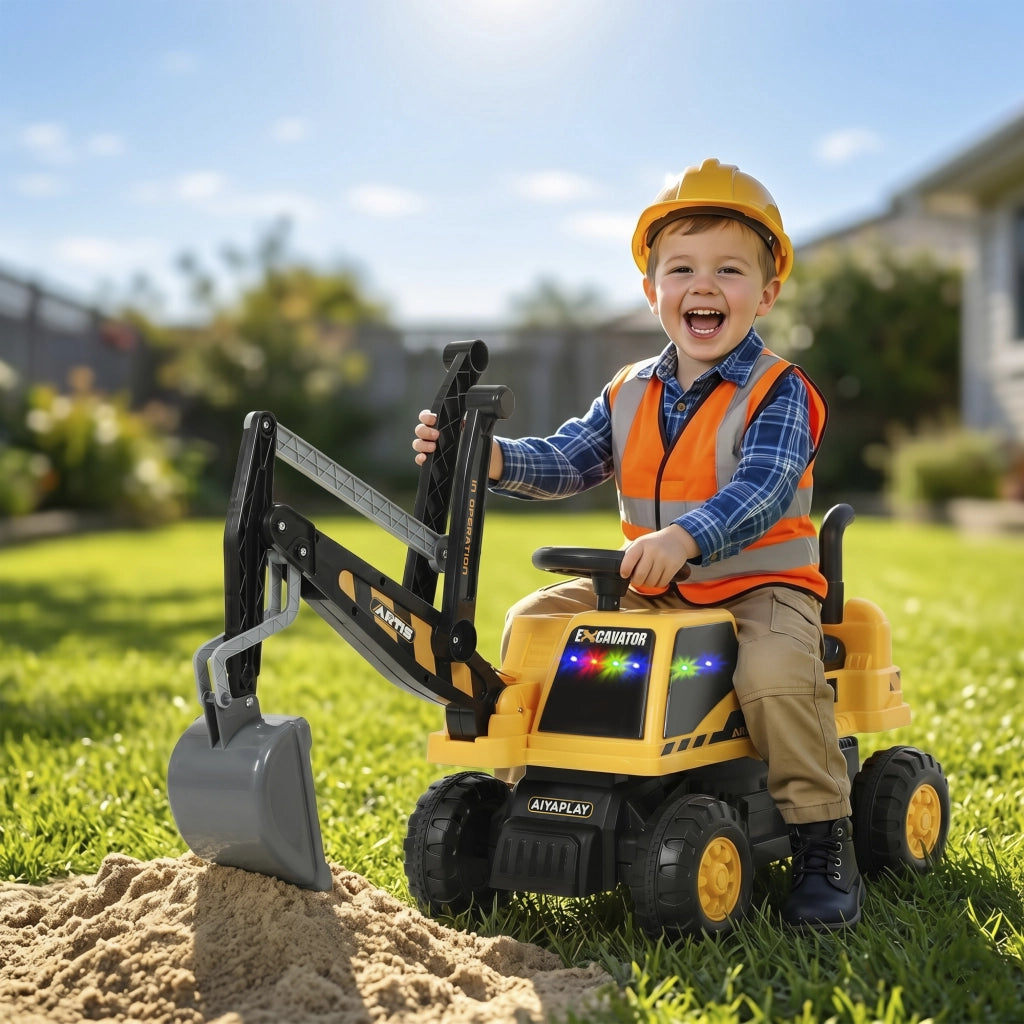 Trattore Giocattolo con Paletta ¨C zephmum ¨C Giallo per Bambini 1.5-3 Anni