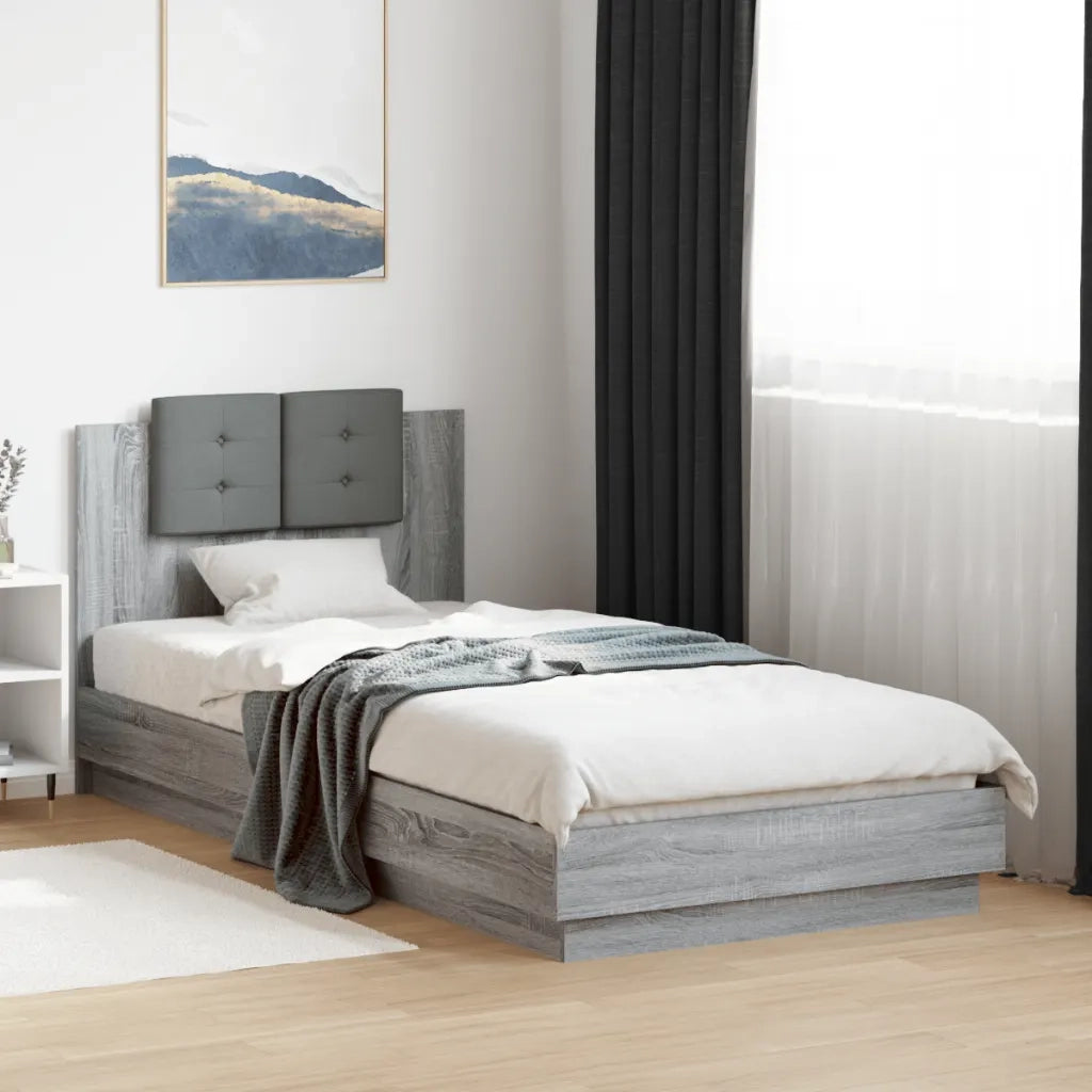 Giroletto con Testiera e LED-Struttura Letto con testiera Grigio Sonoma 90x200 cm 618638