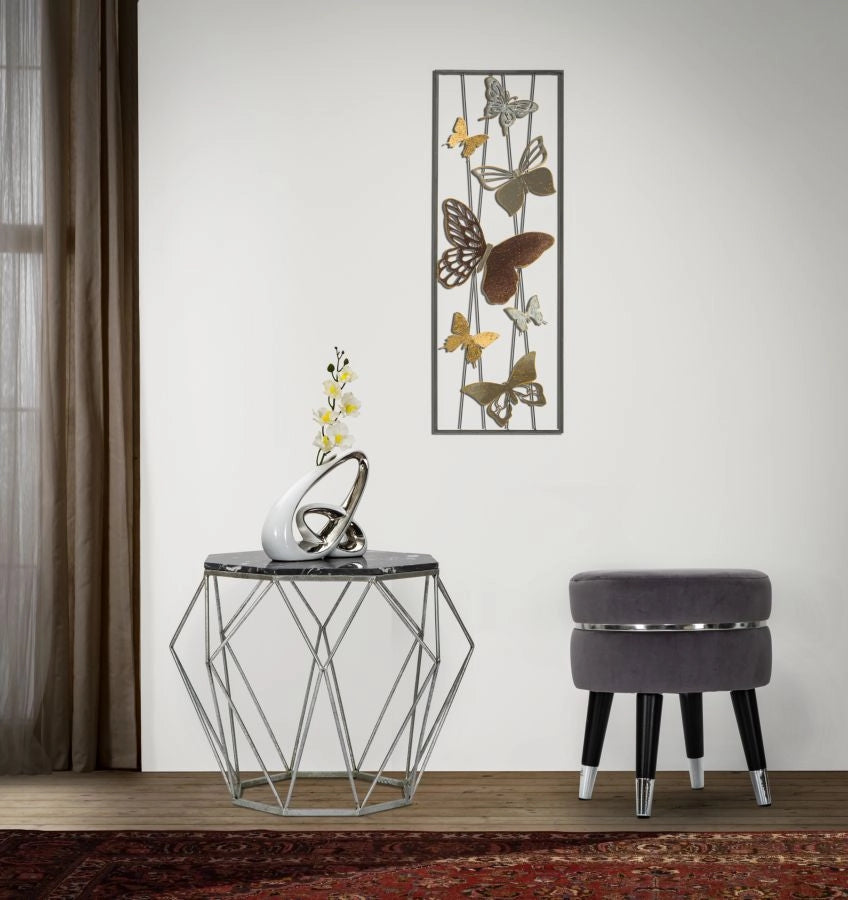 Sgabello Paris Ø35x40,5 cm in Legno Spugna Metallo e Poliestere Grigio Nero e Argento