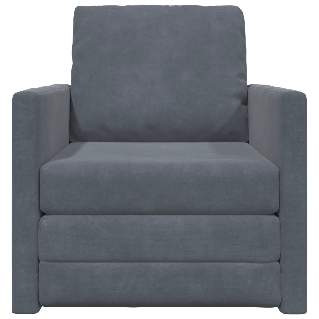 Divano a pavimento  Singolo Convertibile in Velluto 74x77x81 cm Grigio Scuro