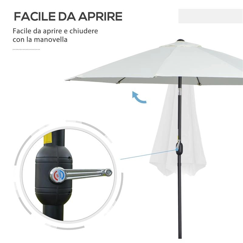 OMBRELLONE DA GIARDINO ROTONDO CON MANOVELLA E INCLINABILE A 3 LIVELLI Ø 265X240 CM CREMA