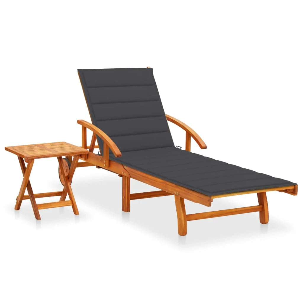 Lettino prendisole sedia a sdraio lettino prendisole letto da giardino mobili da esterno per patio con tavolo e cuscino legno di acacia 02_0012619
